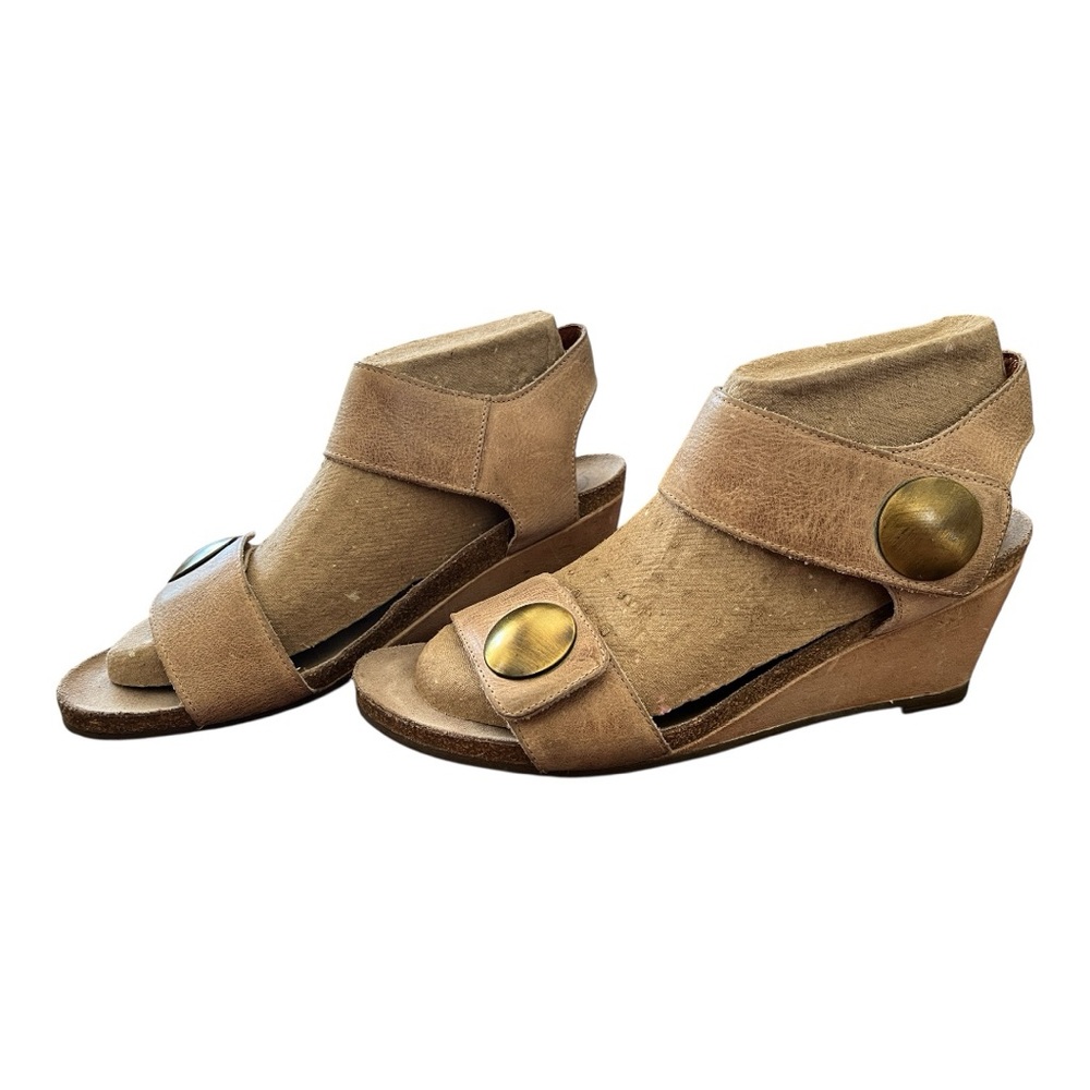 Taos Carousel Women's Tan Leather Wedge Adjustable Sandal Support Sz 9 - 9.5 - Picture 2 of 10